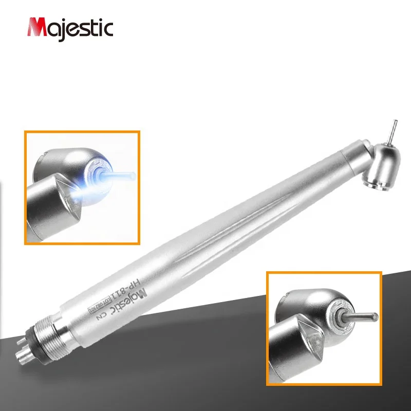 45 Degree Angle Head Air Turbine Contra Angle Push Button Dental High Speed Handpiece With Led