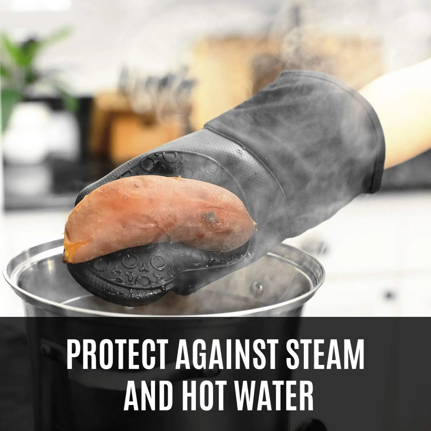 Professional design your own silicone gloves mittens long wholesale custom oven gloves black