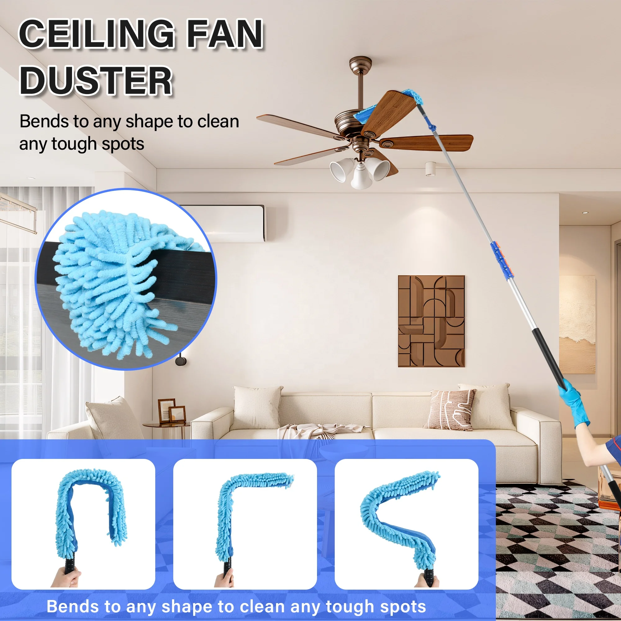 Lightweight Sturdy Window  brush Squeegee  Cobweb  Microfiber  Dusters Cleaning Kit with 30 Foot Telescopic Extension Pole