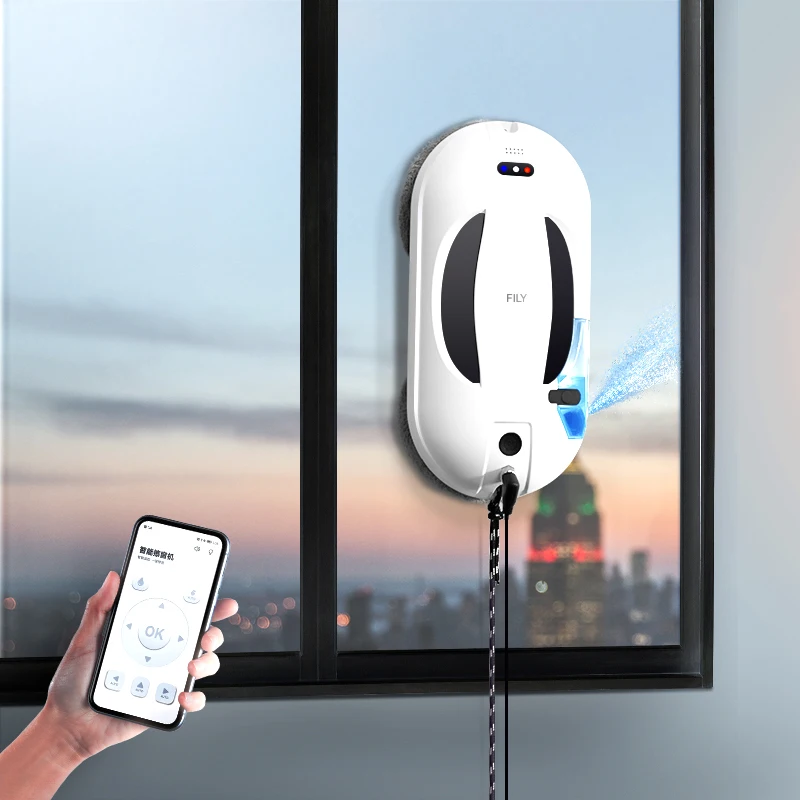 Mobile App Control ultra Thin Window Cleaner Robot Vacuum Cleaning Wall Glass With Auto Spray Water