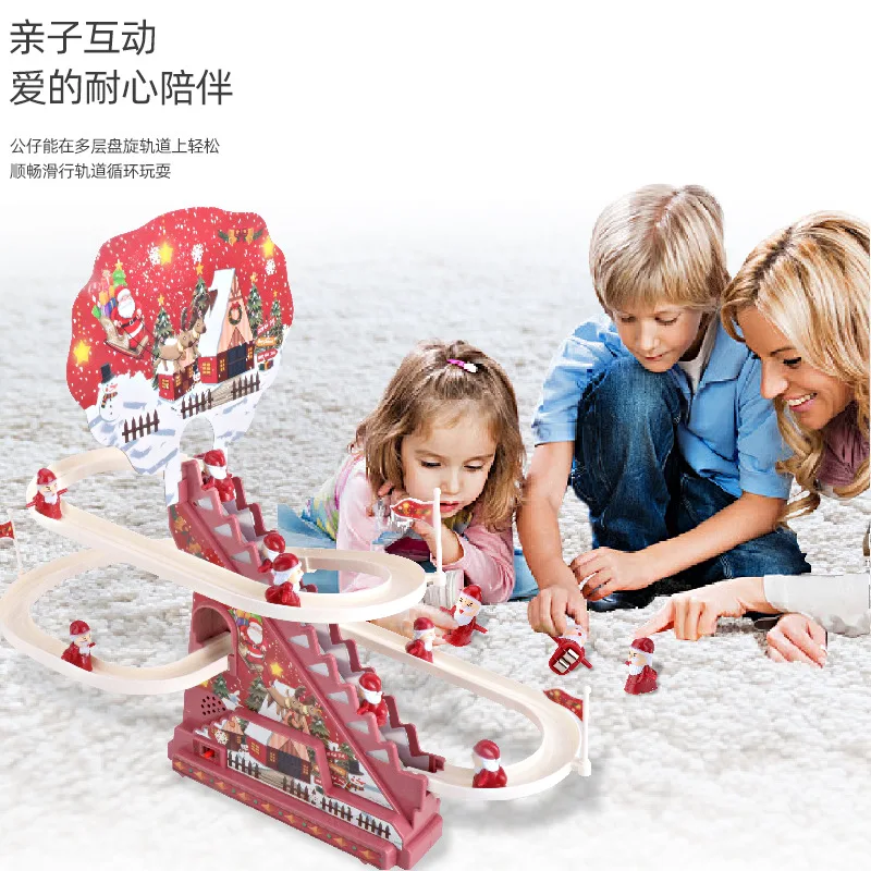 Xmas Santa Claus automatic climbing stairs remote control electric track slide early educational toys gift wholesale