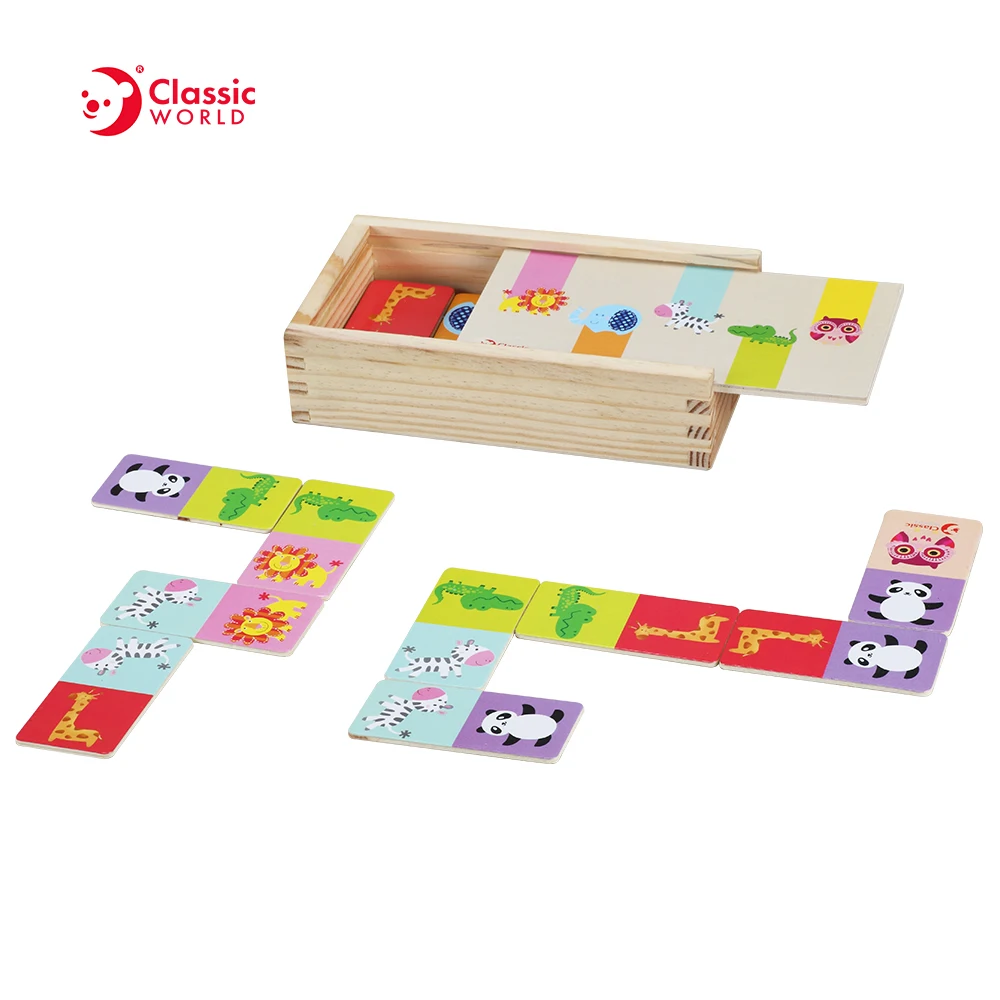 Classic World Other Educational Domino Block Toys Dominoes Tabletop Game with 28 Colorful Tiles in Wooden Storage Box