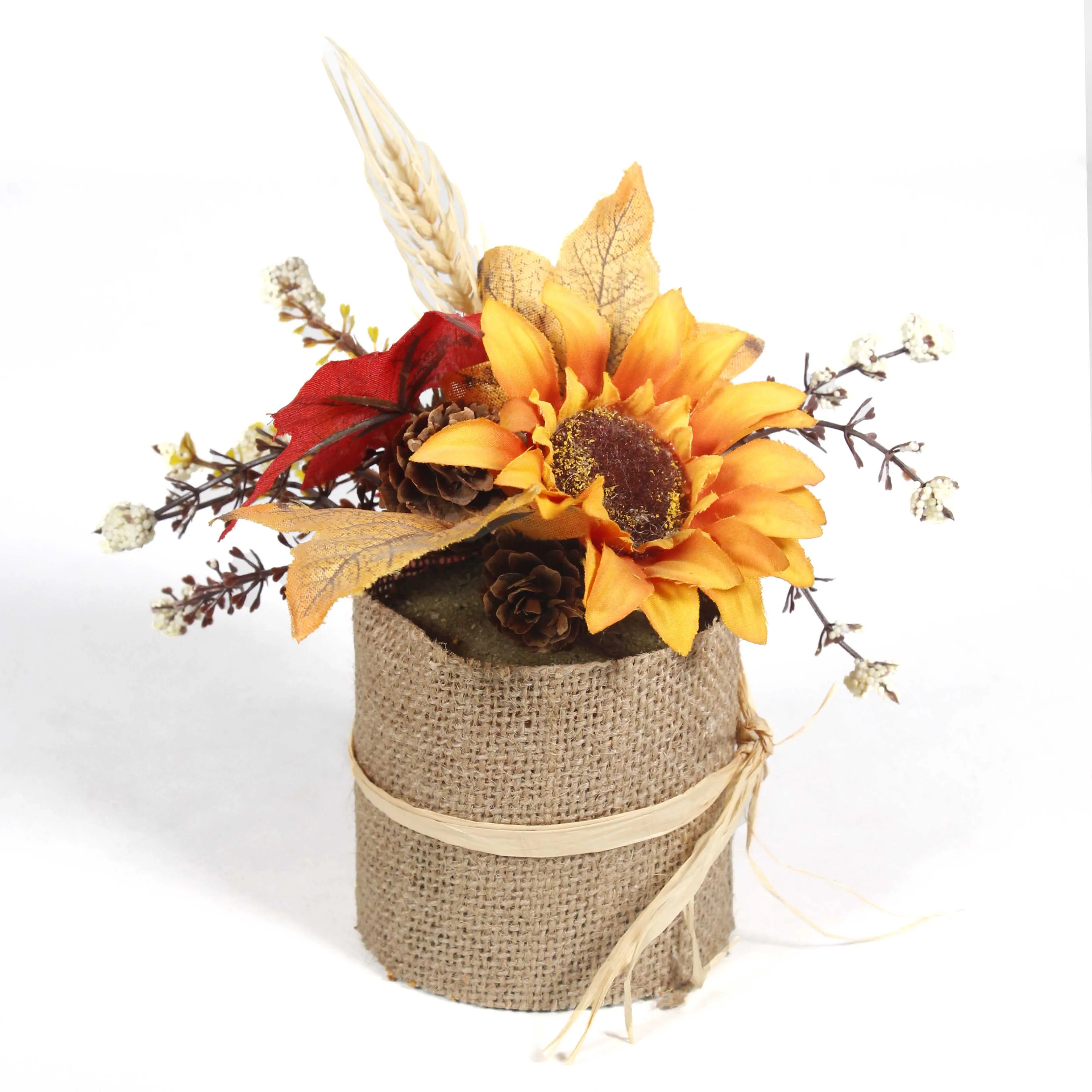 H19294 Artificial Sunflower Autumn Maple Leaf Pine Cones Plant Mini  Fall Gifts for Thanksgiving Harvest Halloween Decoration