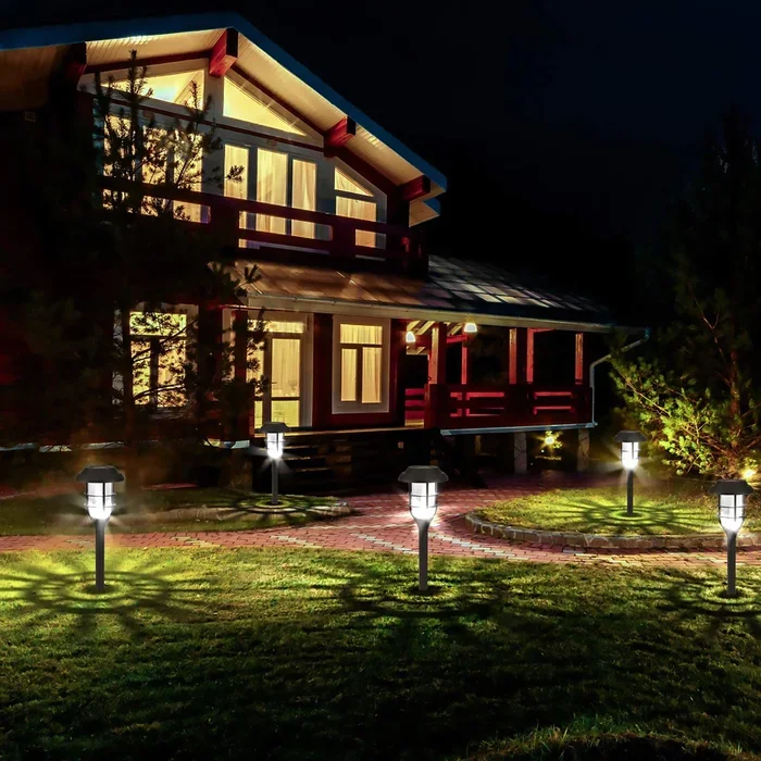 High Quality Set of 8 Classic Design Double Rings Lamp Black Waterproof Solar Powered Integrated LED Pathway Light