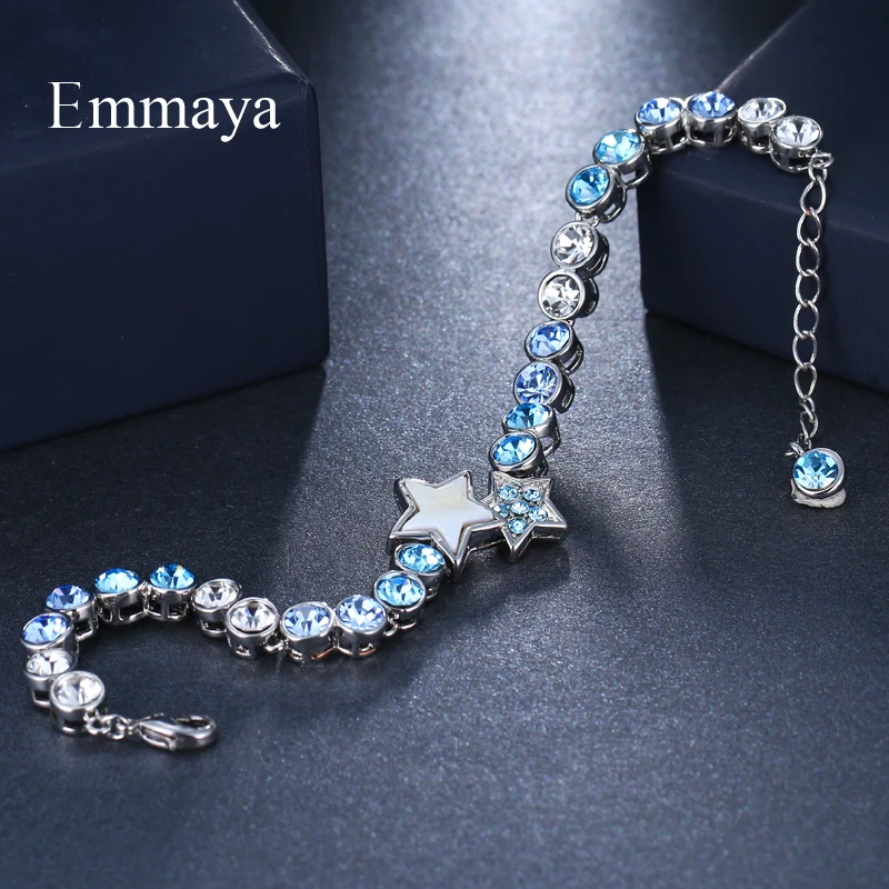 EMMAYA Fashion Romantic Star Blue Stone Cubic Zircon Silver Plated Elegant Bangle Bracelet for Women Bridal Wedding Jewelry Gift