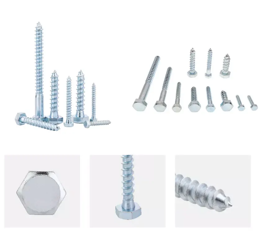 Din 571 60mm 100mm 260mm zinc plated galvanized self-tapping coarse thread wood lag screws for wood