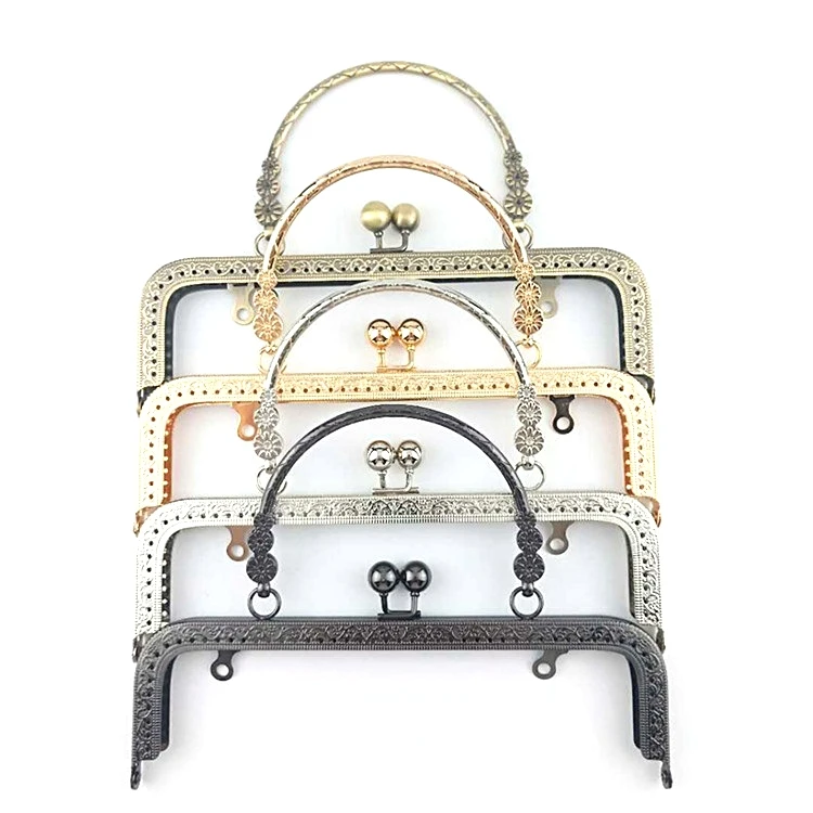 20cm square embossed three flower mouth gold metal clasp handle for bag purse frame luggage handbag suitcase box
