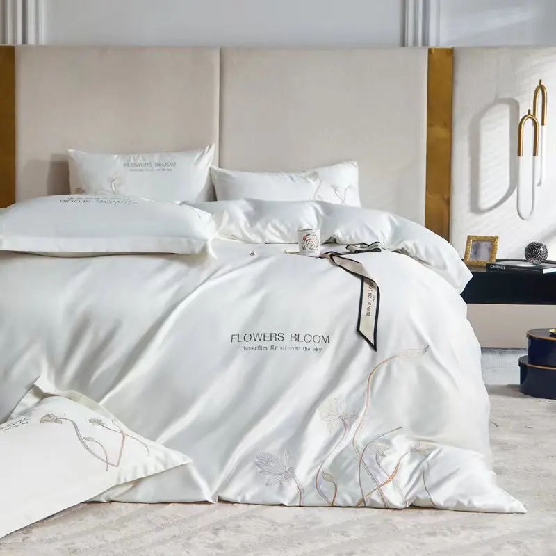 Modern Luxury Designer Summer 100% Washed Silk Bed Sheets 4 Pieces Quilt Bed Comforter Cotton Duvet Cover Bedding Set