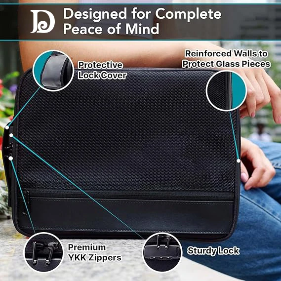 Large Smell Proof Bag & Case with Combo Lock Includes YKK Zippers 50ml Smell Proof Container and Jar Built in Tray & Travel Bags