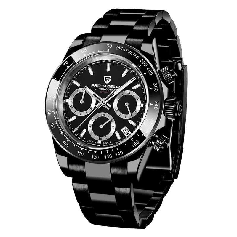 Business men multi function chronograph wristwatch with waterproof 30M stainless steel  band watch butterfly buckle