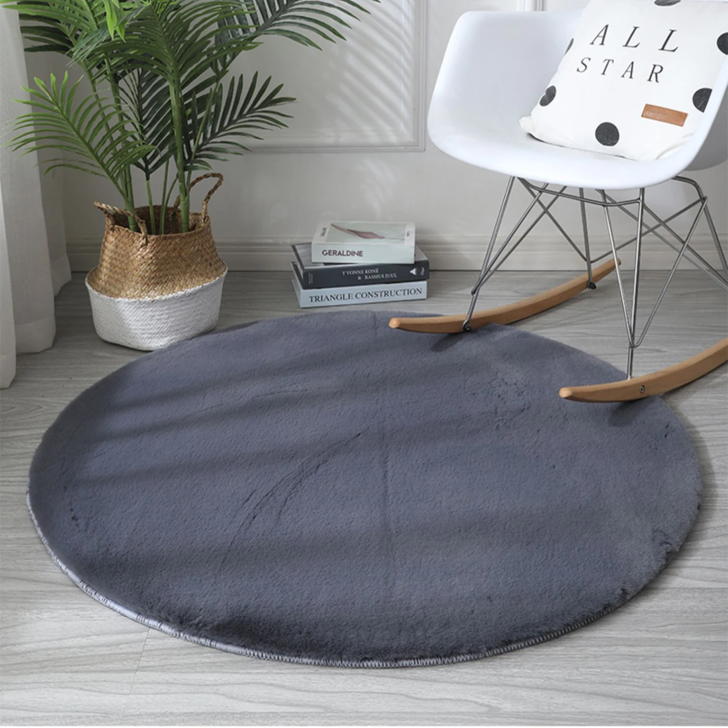 Click Shaggy Circular Rug Black Fluffy Carpets Soft Shaggy Area Rug Indoor Floor Rugs For Kids Room