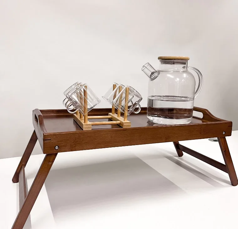 Portable Bamboo Laptop Computer Tray Breakfast in Bed Snack and Bed Table Tray with Folding Leg for Bathroom Tools