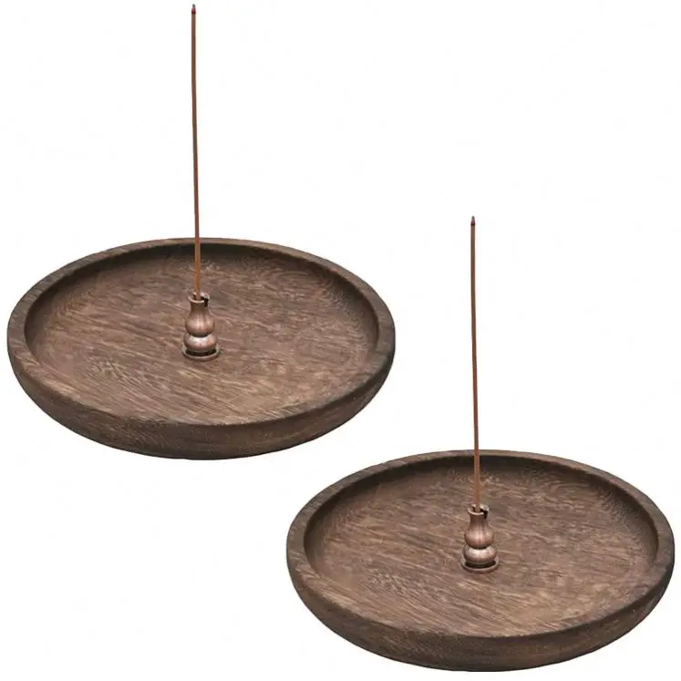 Variegated brown finish incense burner stick holder with plate joss stick round incense stick holder