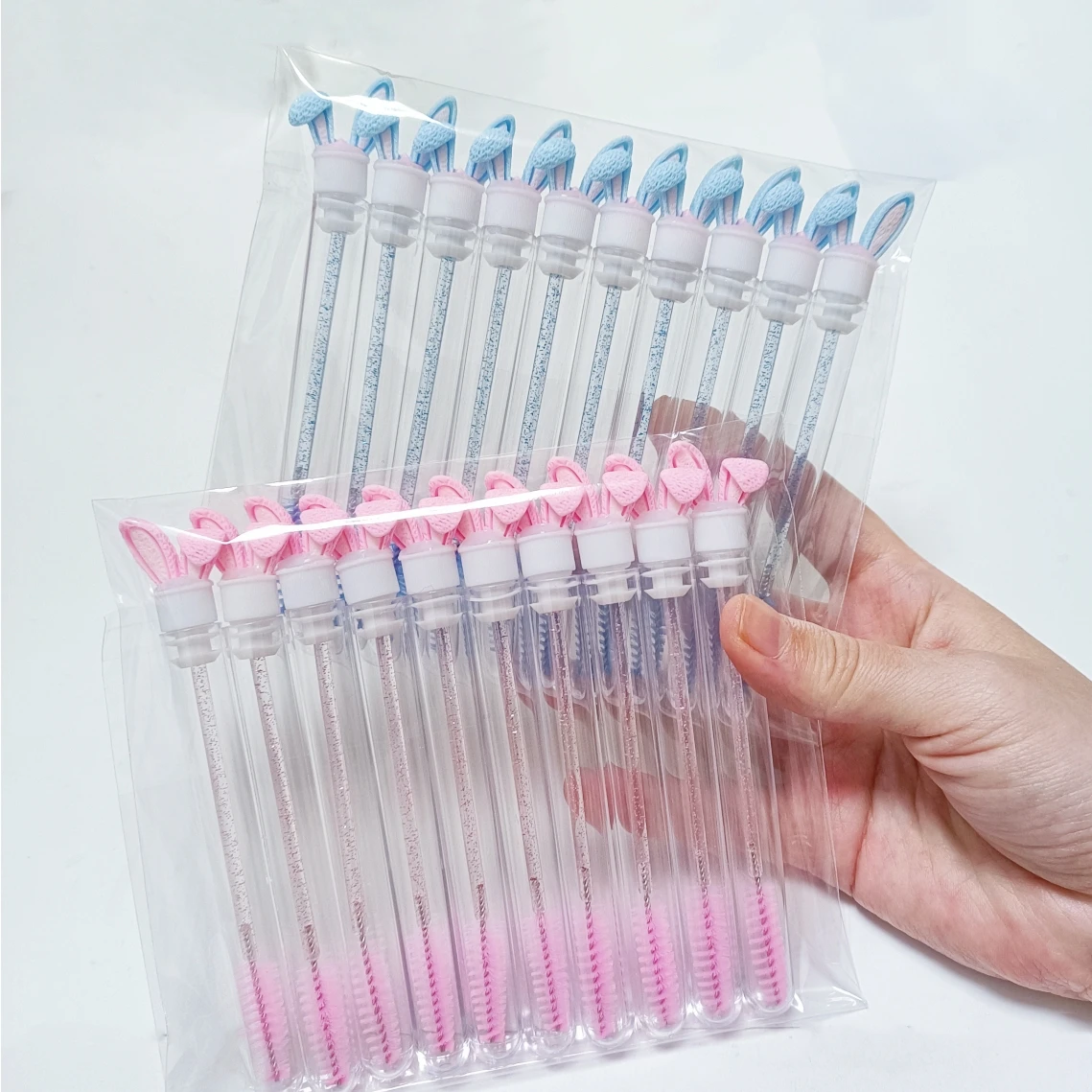Custom Bunny Ear Mascara Brush Blue Pink Lash Brushes In Tube Disposable Mascara Lash Wand Tubes