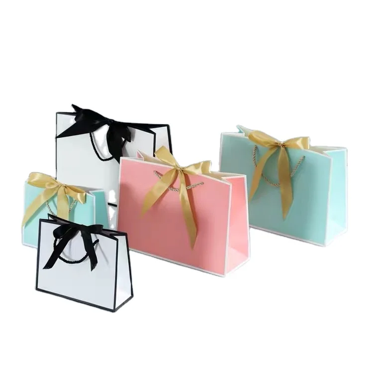 Custom logo square portable tote bag pink cute packaging  clothing shopping bag favor bags for wedding