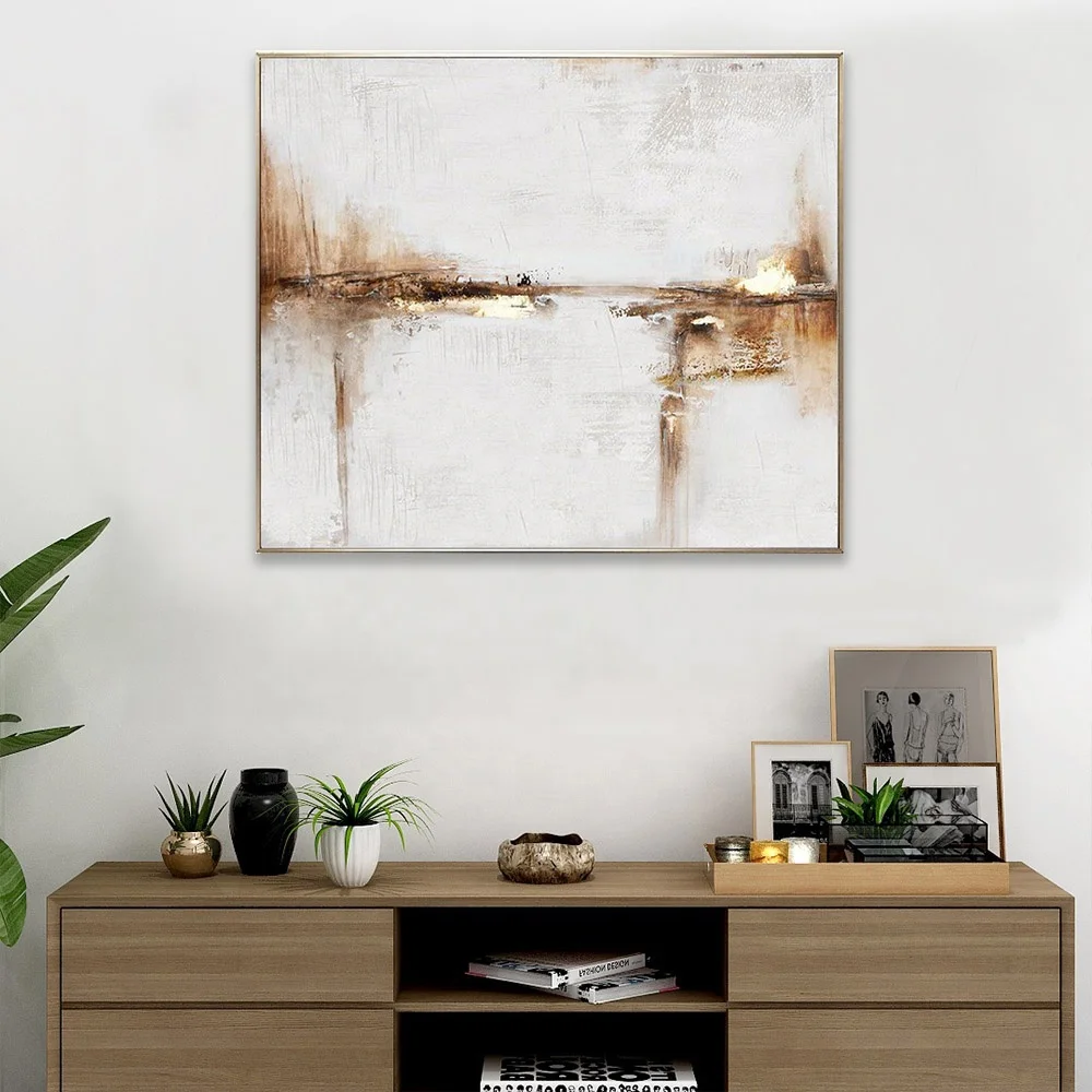 Custom Stretched Large Canvas Hand Printed Decor Gold Powder Big Wall Abstract Art For Living Room Hotel