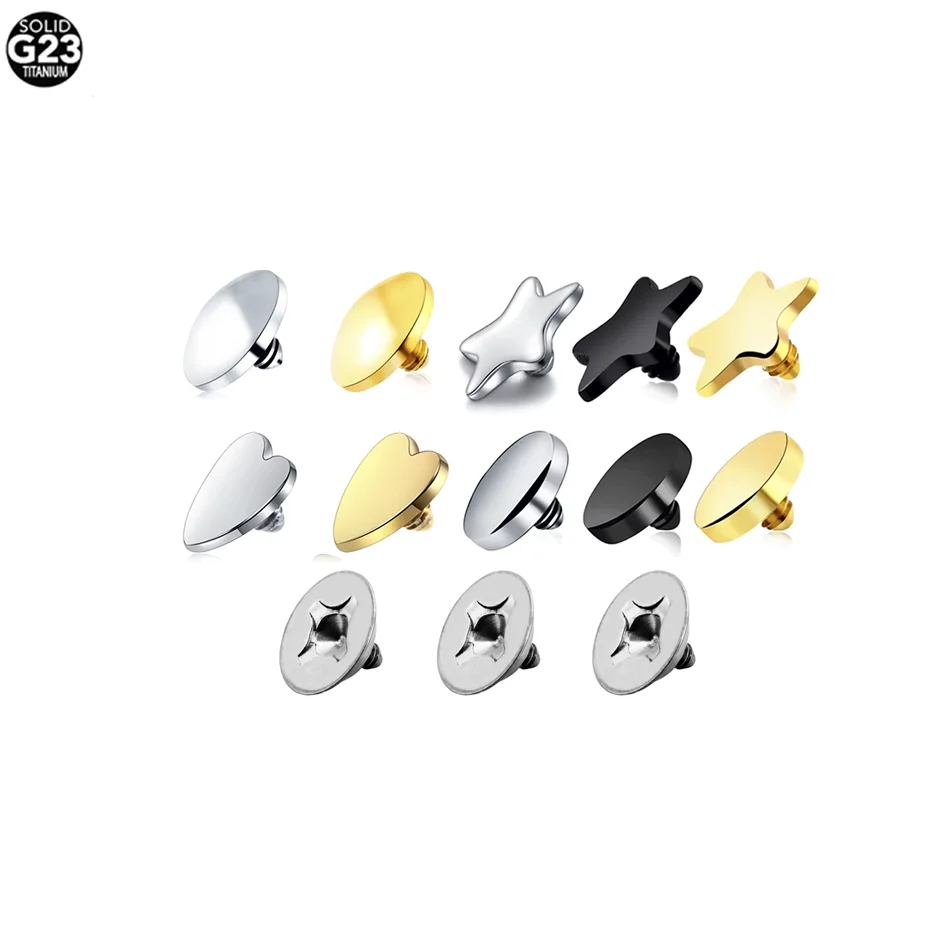 Titanium Dermal Piercing 4MM Internally Threaded Flat Disk Heart Star Dermal Anchor Top Skin Diver Surface Piercing Body Jewelry