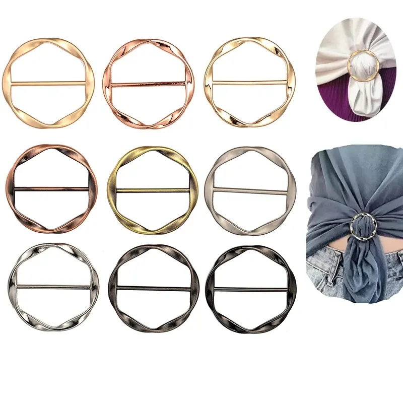 Hot Selling Silk Scarf Ring Clip T-shirt Tie Clips for Women Fashion Metal Round Circle Clip Buckle Clothing Ring Wrap