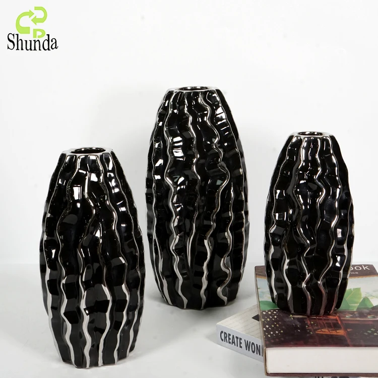 Modern nordic luxury home decor custom black white and gold dried flowers porcelain vase ceramics vases for decoration