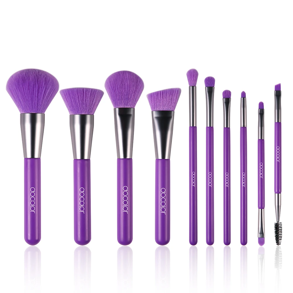 Docolor 10pcs neon purple Professional Makeup Brushes set with cheap price N-1002