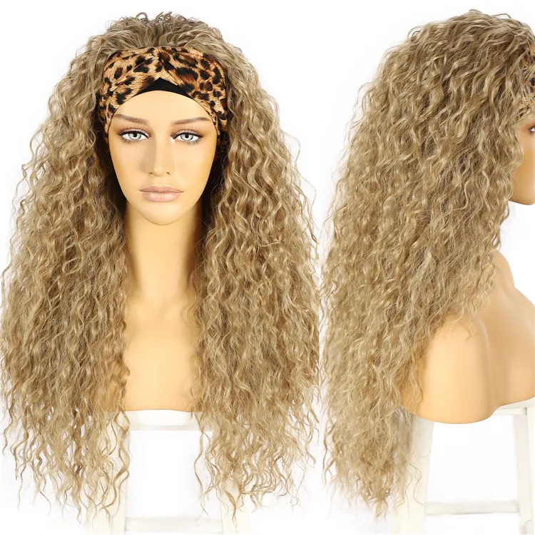 BeautyTown #1624 Afro Women Long Honey Blonde Kinky Curly Headband Synthetic Wig Heat Resistant Wigs for Daily Party Use
