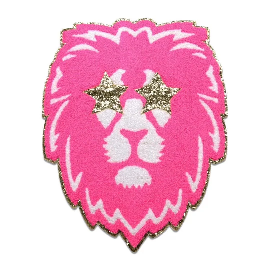 2023 new arrival golden glitter fabric chenille embroidery patch for baseball jacket