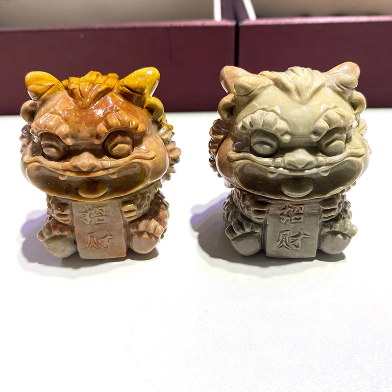 wholesale alashan agate Folk Buddhism carvings natural crystal semi precious stone Agate lion sculpture