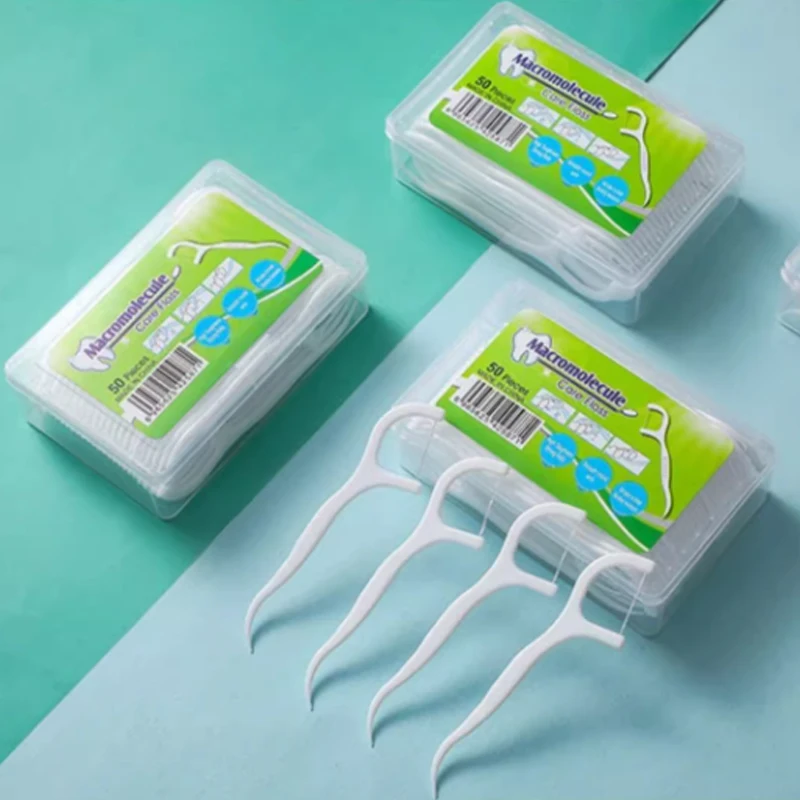 2024 Hot sale Interest Dental Floss Picks for Teeth Cleaning, 50pcs Teeth flossing portable dental Floss pick