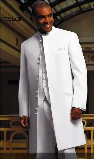 Latest Long Coat White Groom Tuxedos Groomsman Blazer Man Business Suits Prom Suits terno masculino