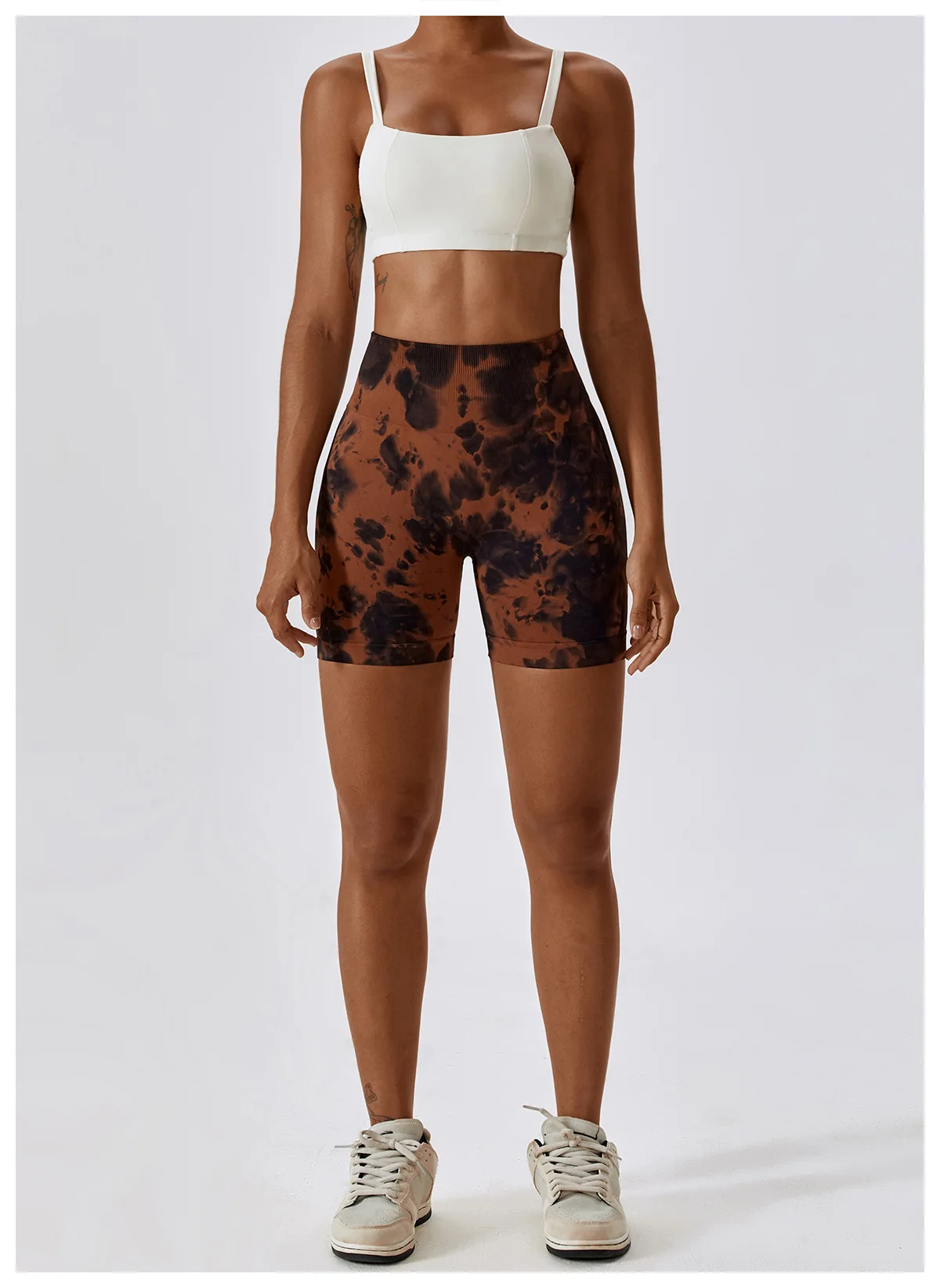 Custom Logo Women Seamless Knit Tie Dye Peach Butt Yoga Shorts Training Running Gym Workout 3 Inch Shorts For Ladies