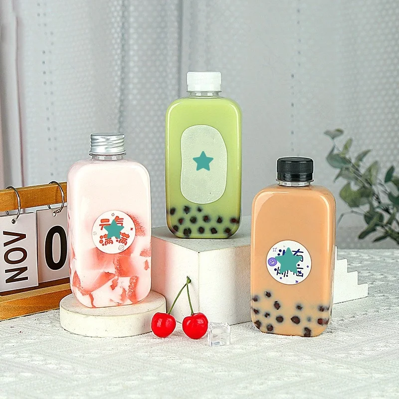 High Grade 350ml Cold Brew Coffee Flat Square Transparent PET Plastic Juice Bottle