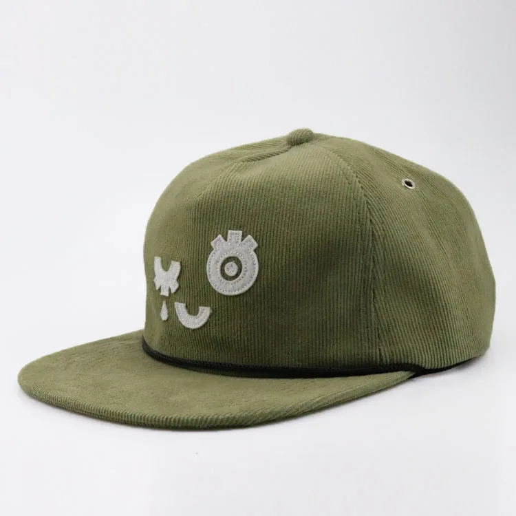 Custom Flat brim unstructured Hats Snap Back cap Wholesale Green 5 panel cap