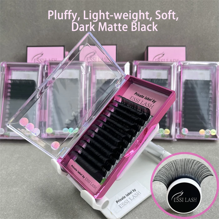 Hot selling Korean Pbt Dark fluffy and soft eyelashes super Matte black mink/Silk/cashmere lashes Extensions  Private Label