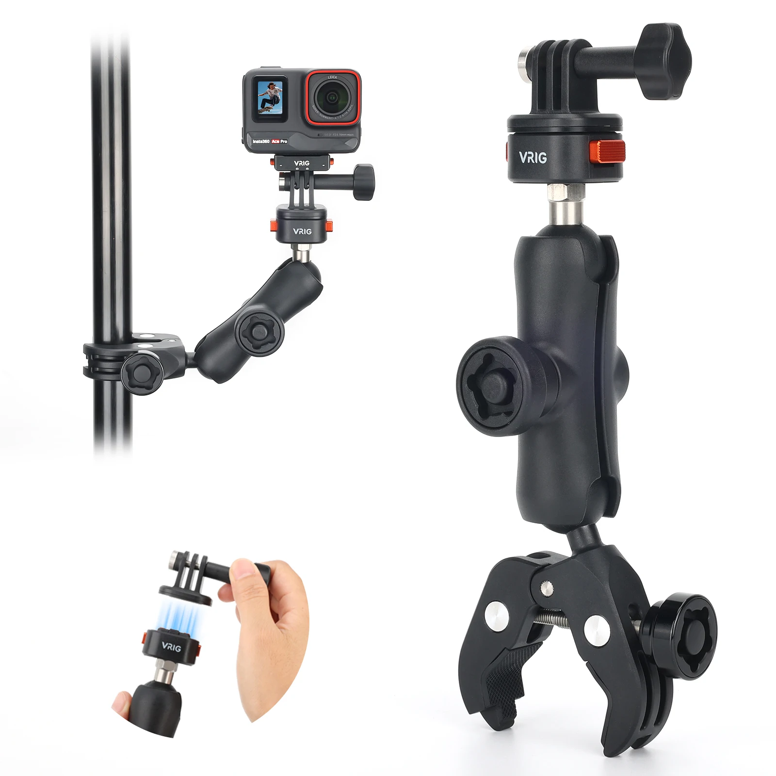 360 держатель для камеры мотоцикла велосипеда крепление на руль GoPro Hero10/9/8/7/6/5/4 аксессуар