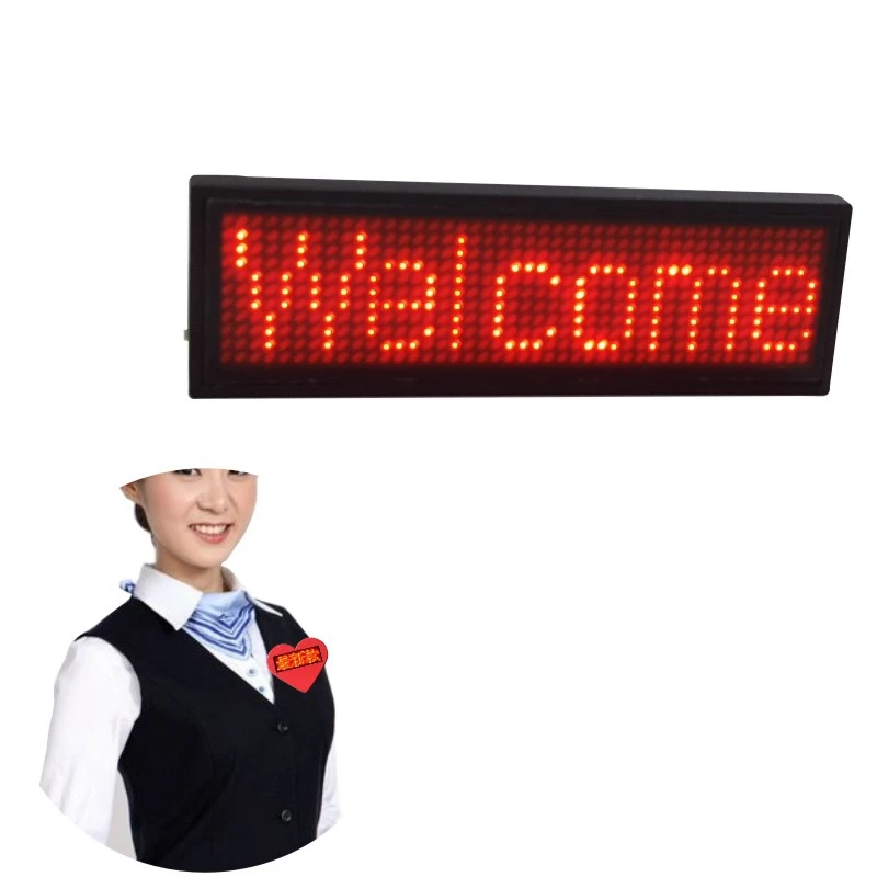 Smart APP Edit LED Name Badge Digital Lighting Pin Wearable Reusable LED Programmable Waiters LED Name Badge Mini LED Name Tag