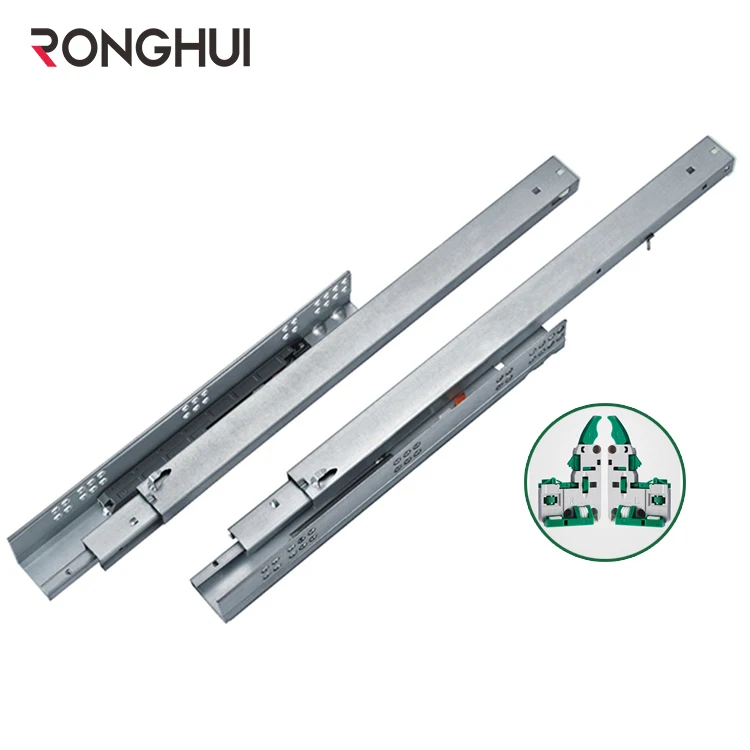 Ronghui мебельной фурнитуры полного выдвижения 3-fold гладкой мягкой близко буфер скрытый слайд для ящика, направляющий рельс для ящика