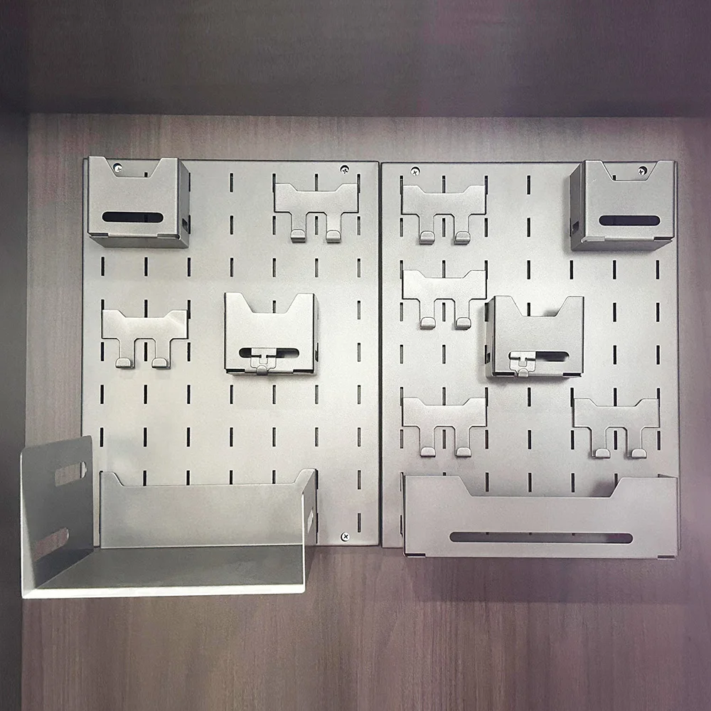 Laundry pegboard storage organizer Balcony pegboard organizer for home metal display pegboard with wood board