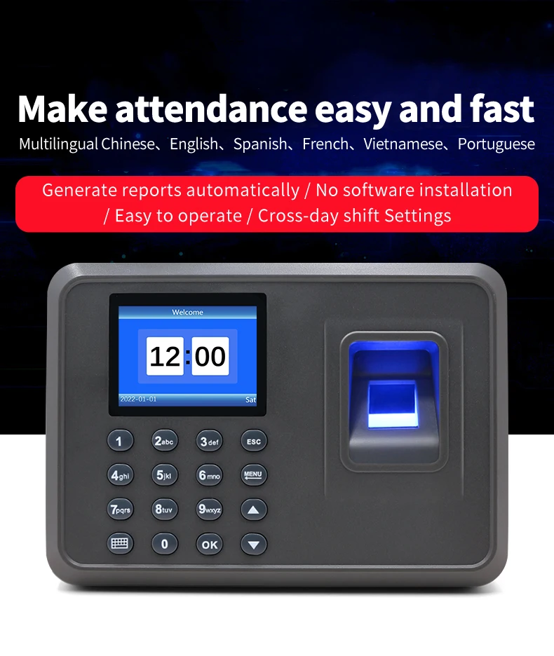 Smart Muti-language Passwords Time  Attendance  Machine  USB/Disk Biometric Fingerprint Recognition  For Business F05