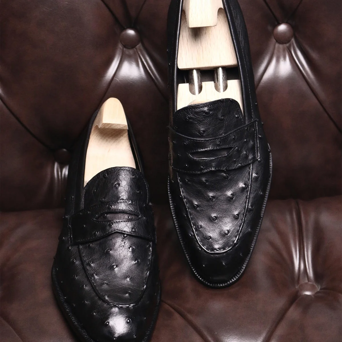 Ostrich skin Bespoke shoes Men Dress shoes Loafers Shoes Blake/Goodyear Bottom