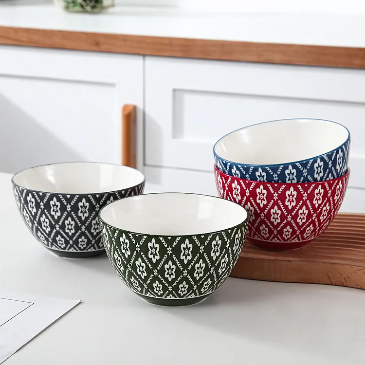 Japanese Korean Wholesale Pad Printing Cereal Rice Bowl 5 Inch Deep Bowl Ceramic Soup Noodle Bowls