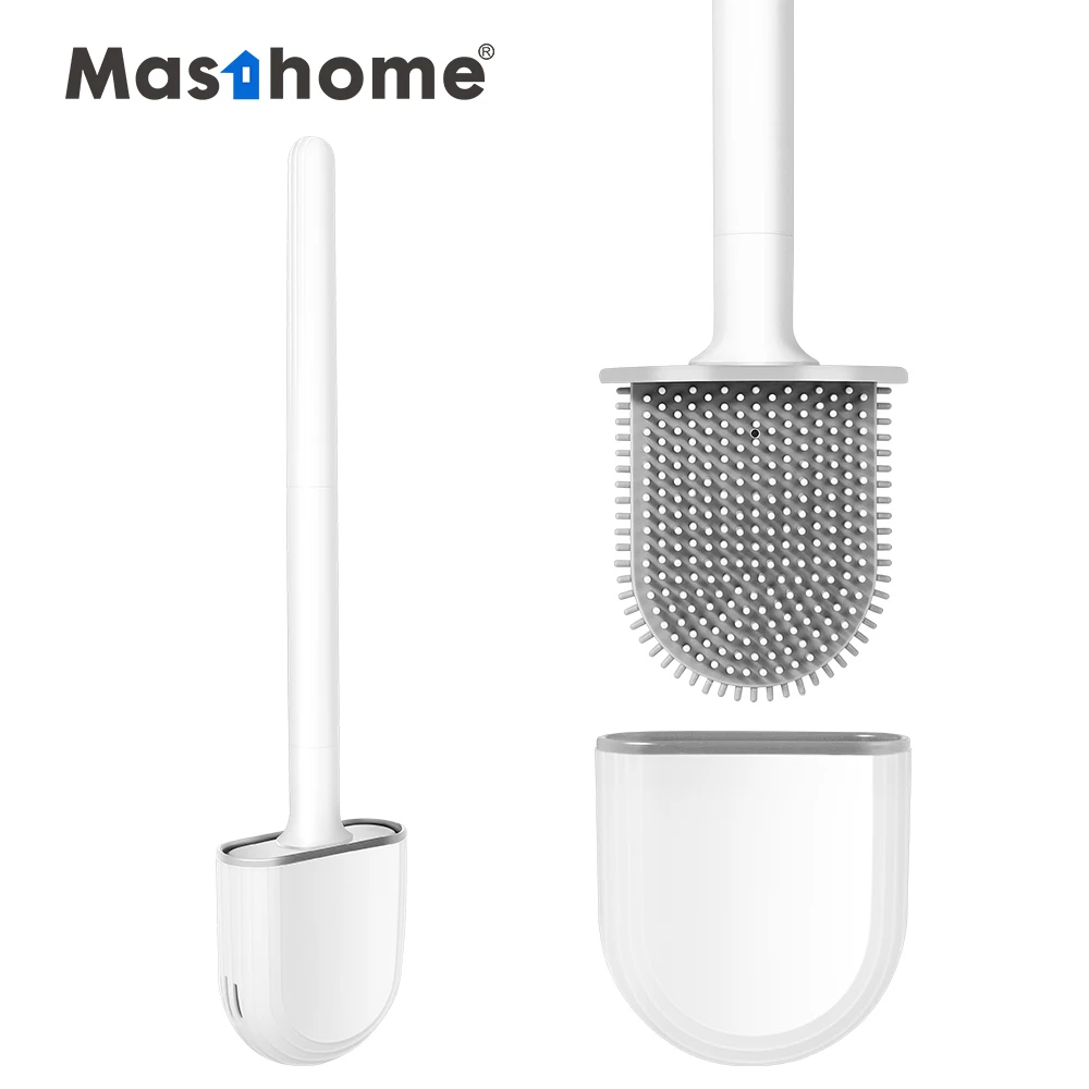 Masthome Cheap Hot Selling Bathroom Plastic Two Section Handle Soft TPR Cleaning Brush Silicone Toilet Brush
