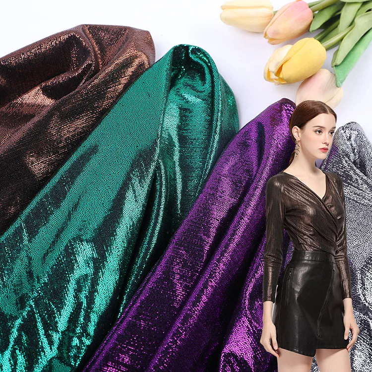 Customized Stretch Glitter Holographic Polyester Fabric Metallic Foil Lame Laser Stage Clothes Print Fabric for Dress