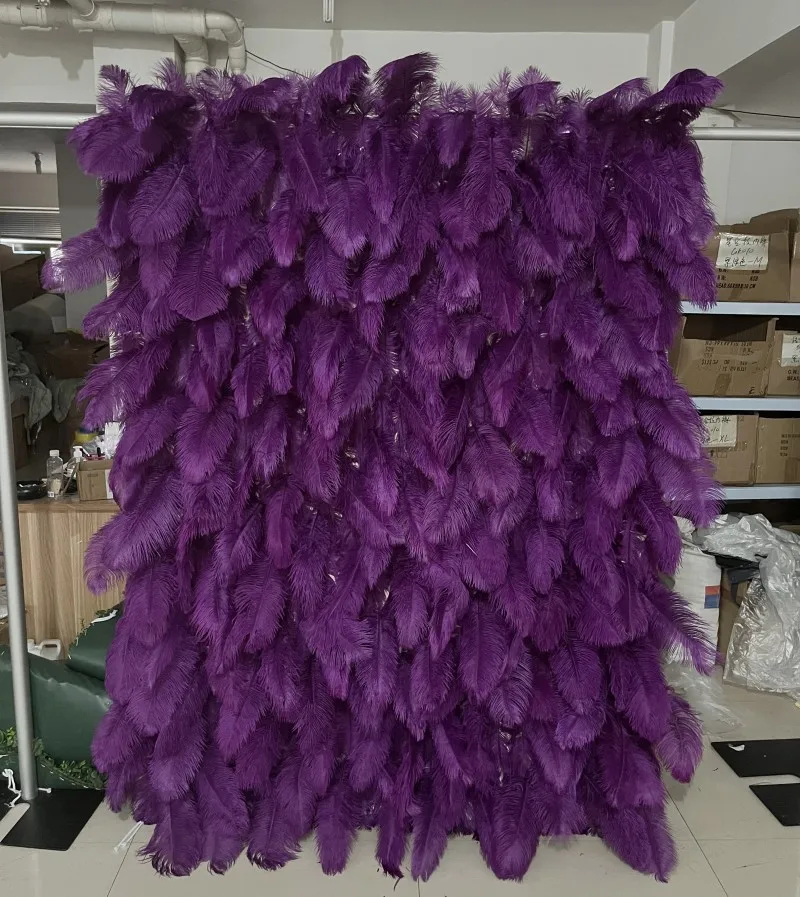 A-1582 Luxury 3d Purple pink feather flower wall backdrop 8x8 shop wedding decoration roll up white ostrich feather wall