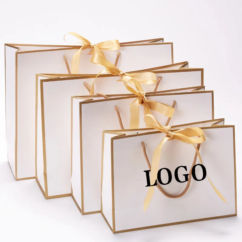 Wholesale Eco-friendly paper bags with your own logo handles custom Reusable packaging shopping Giftluxury jewelry clothing bags