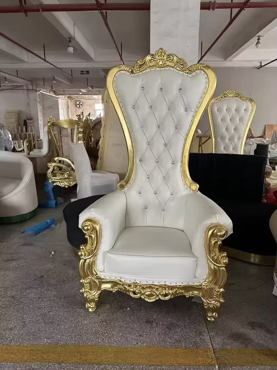 Antique Gold High Back Banquet Hotel Wood Sofa King And Queen Black Pink White Luxury Wedding Throne Chairs For Events