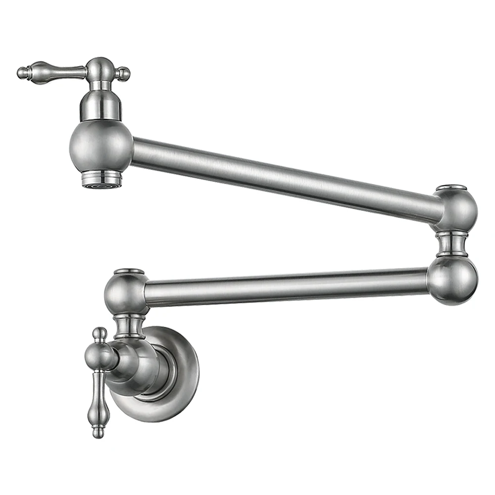 Farmhouse Style Wall Mount Kitchen Fold Pot Filling Faucet Brass Pot Filler Over Stove