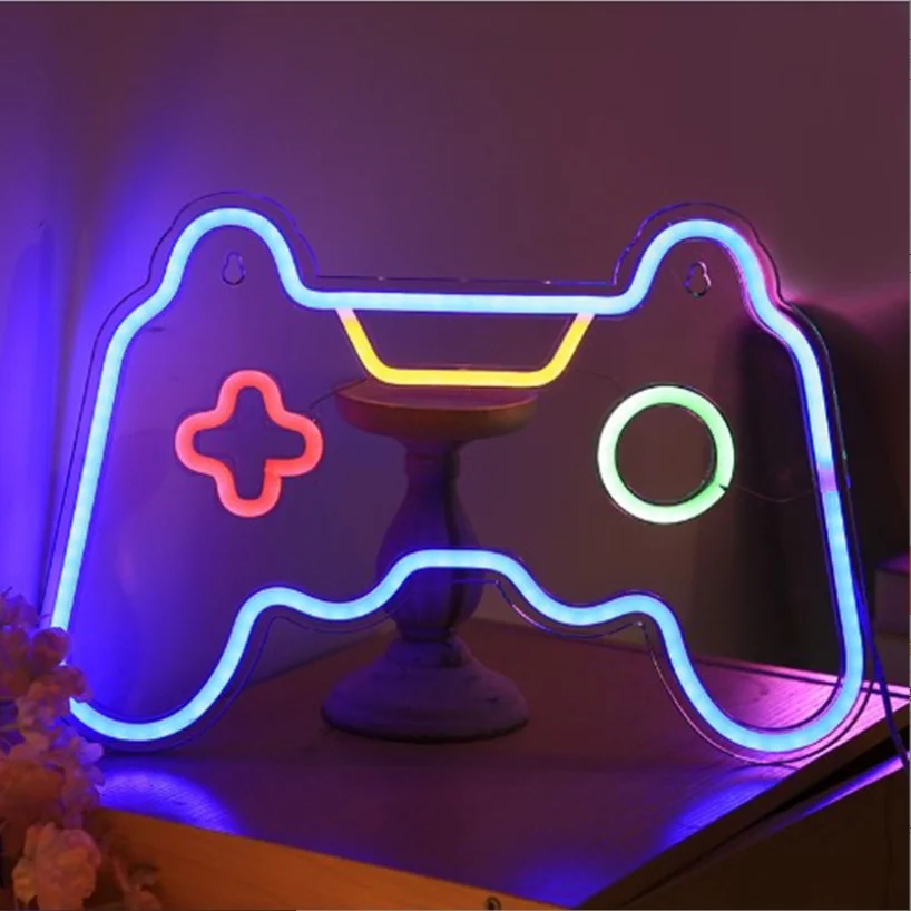 Game Controller Shape Acrylic Neon Light Usb Powered Led Gamepad Sign For Wall Gaming Room Party Gamer Accessories Decor