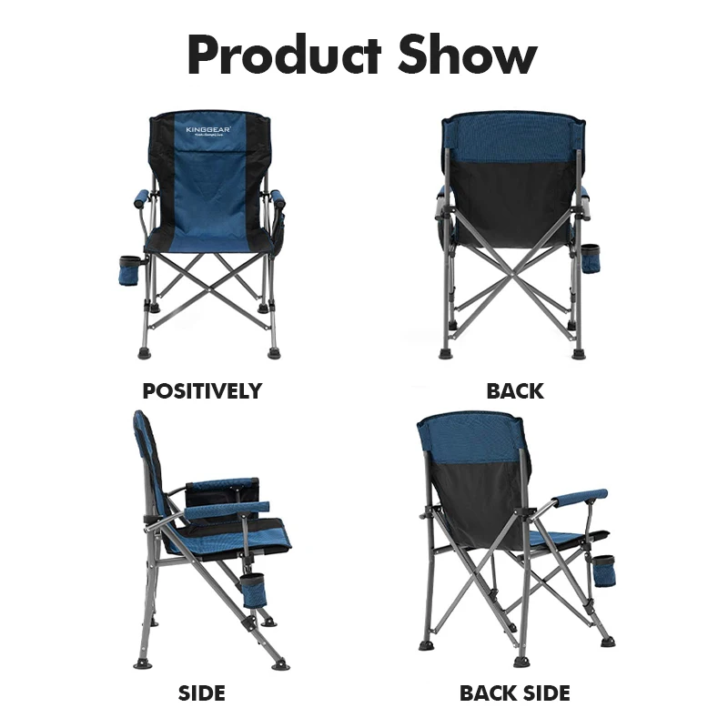 KingGear Outdoor Picnic 350 LBS Capacity Heavy Duty Camping Chair HighBack Padded Arm Chair Folding Camp Chair with Cup Holder