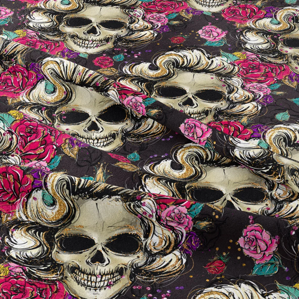 
New fashion halloween white-haired old lady skulls 3d prints cotton poplin fabric 