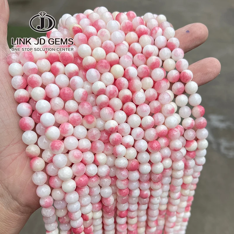 JD 6 8 10 12mm Pick Size Dyed Color Light Peach Chalcedony Beads Round Loose Bead For Jewelry Making Diy Bracelet Accessory